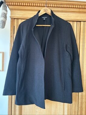 Eileen Fisher Textured Black Open Jacket like new Large